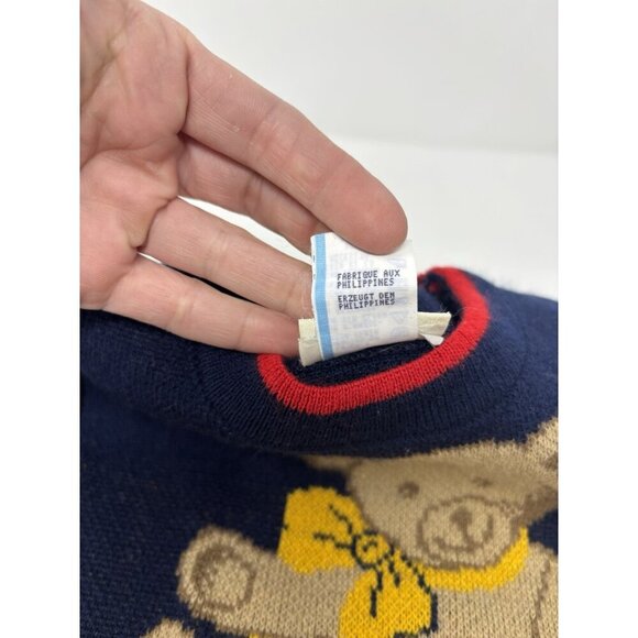 VTG 70s 80 Knit Kids Sweater Pullover Toddler Size 18 Mons Blue Teddy Bear Roses - Picture 5 of 12